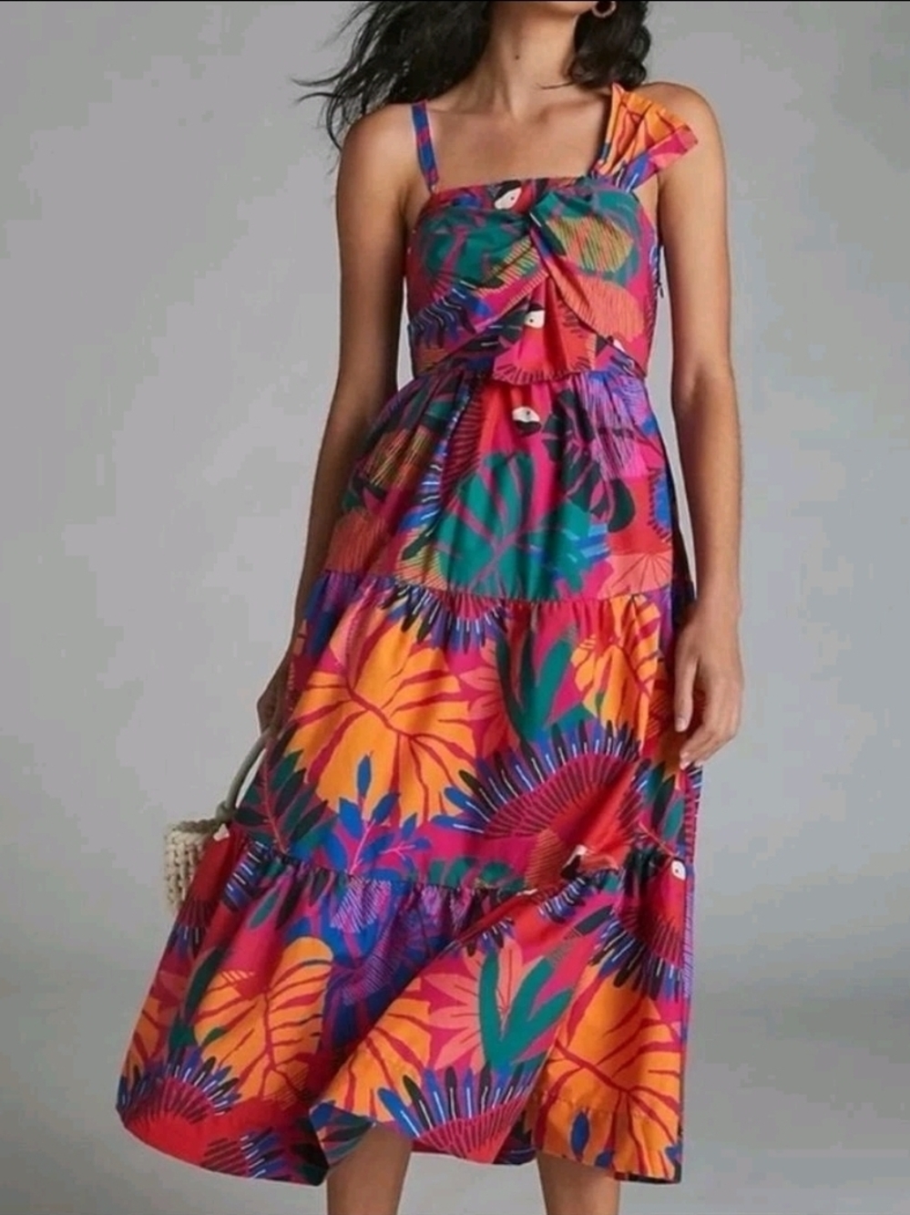 FARM Rio Vibrant Tropical Midi Dress - Pink, Orange, Green & Blue